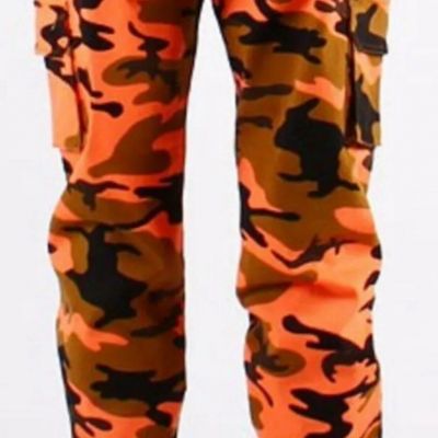 Women’s Fashion Shape Leggings Orange Brown Camo One Size NWT